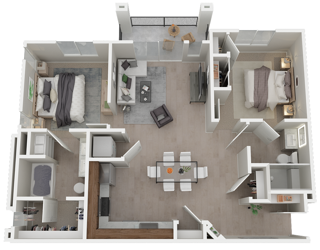 Floor plan for 2 beds, 2 baths, 1062 sqft